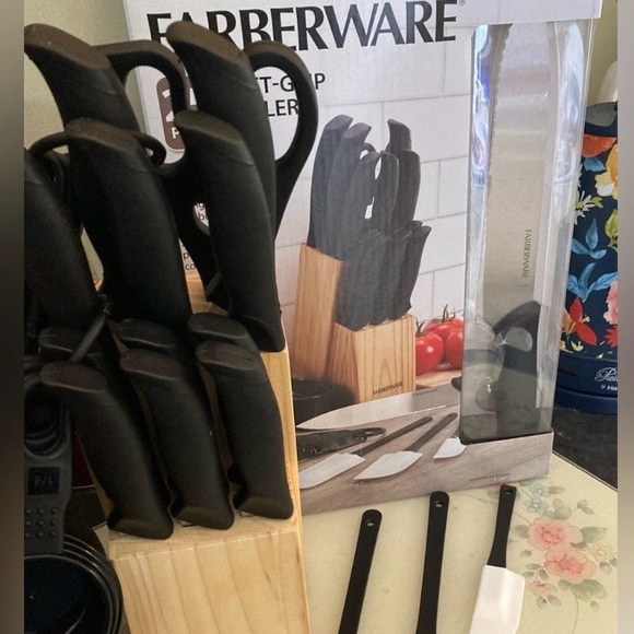 Farberware Black Knife Set with Natural Wood Block - Picture 2 of 2